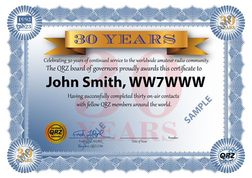 Award Certificate - 30 Years of QRZ