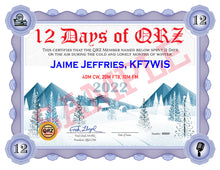 Load image into Gallery viewer, Award Certificate - 12 Days of QRZ (2022)