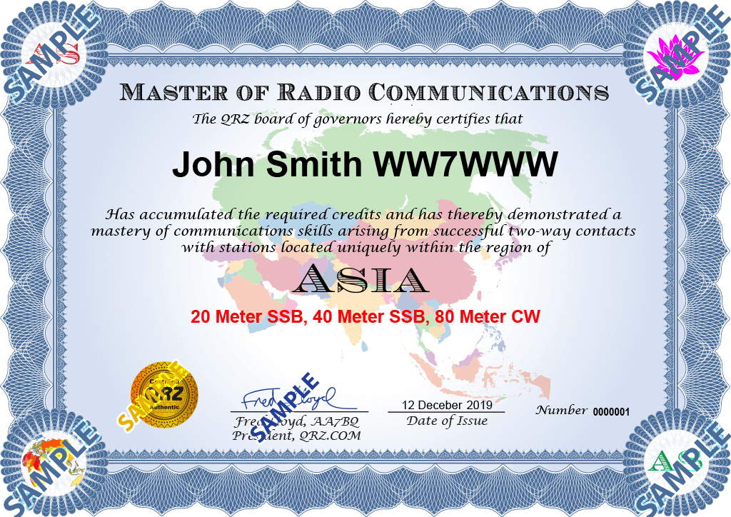 Award Certificate - Master of Radio Communications Asia
