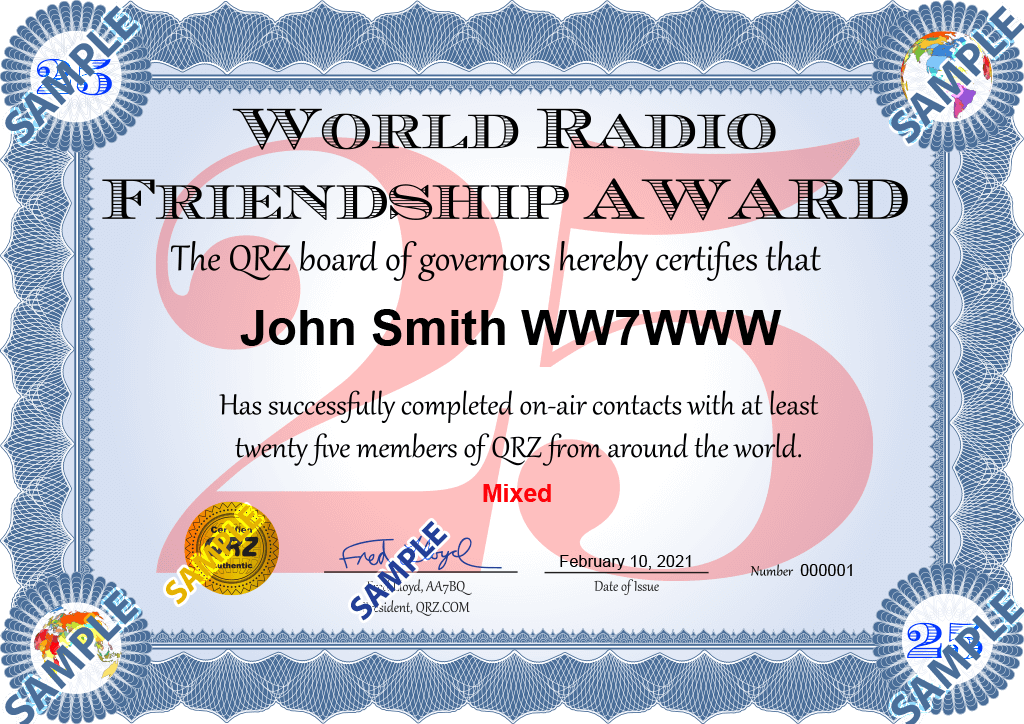 Award Certificate - World Radio Friendship